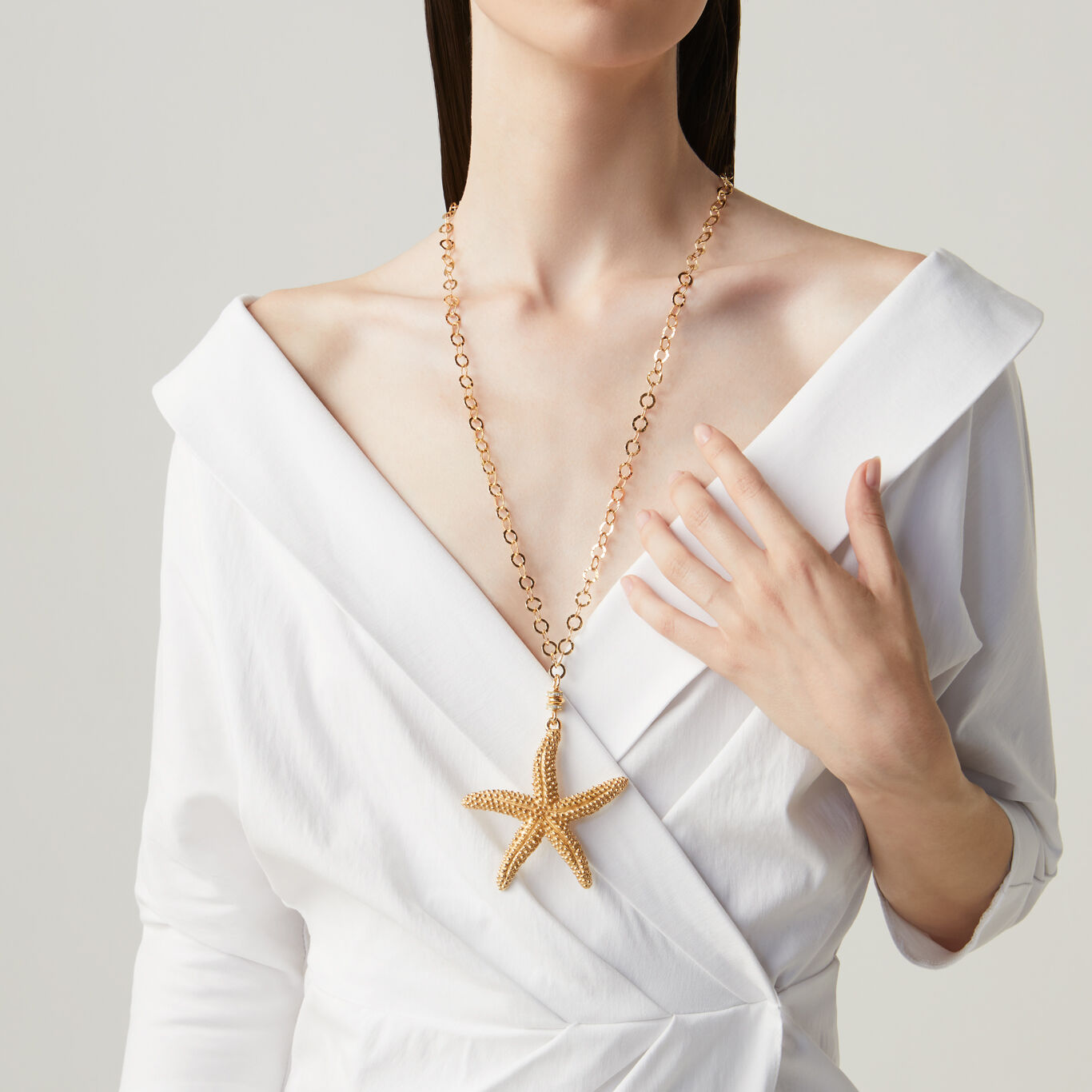 Starfish Pendant, Necklace in gold-plated Sterling Silver and Swarovski crystals_image number 1_Giovanni Raspini