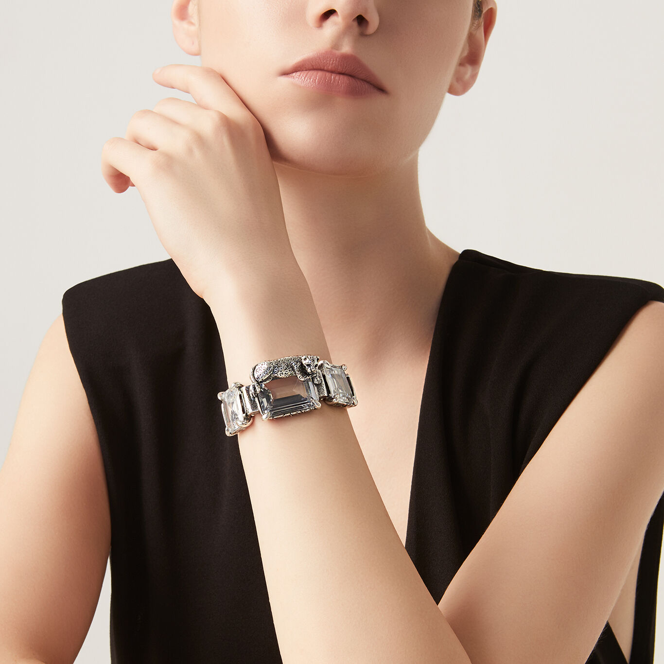 Leopard Empire Bracelet, Bracelet in Sterling Silver and zircon_image number 1_Giovanni Raspini