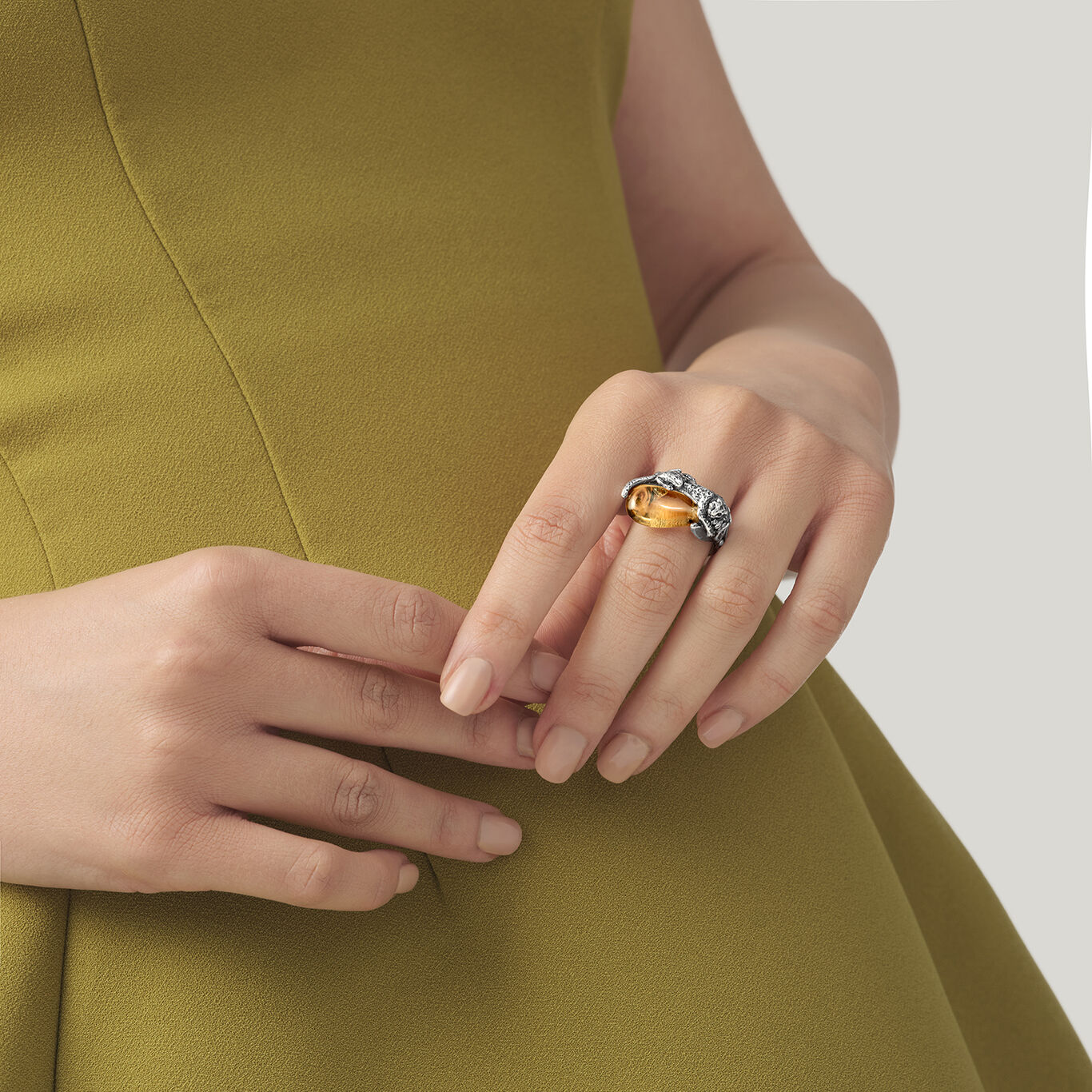 Leopard Drop Ring, Ring in Sterling Silver with citrine crystal_image number 1_Giovanni Raspini