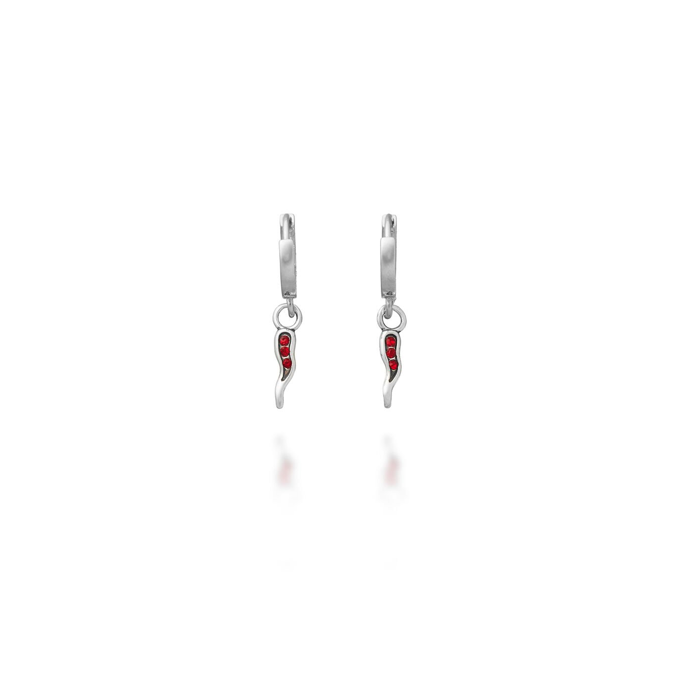 Red Crystal Italian Horn Charm Huggie Earrings