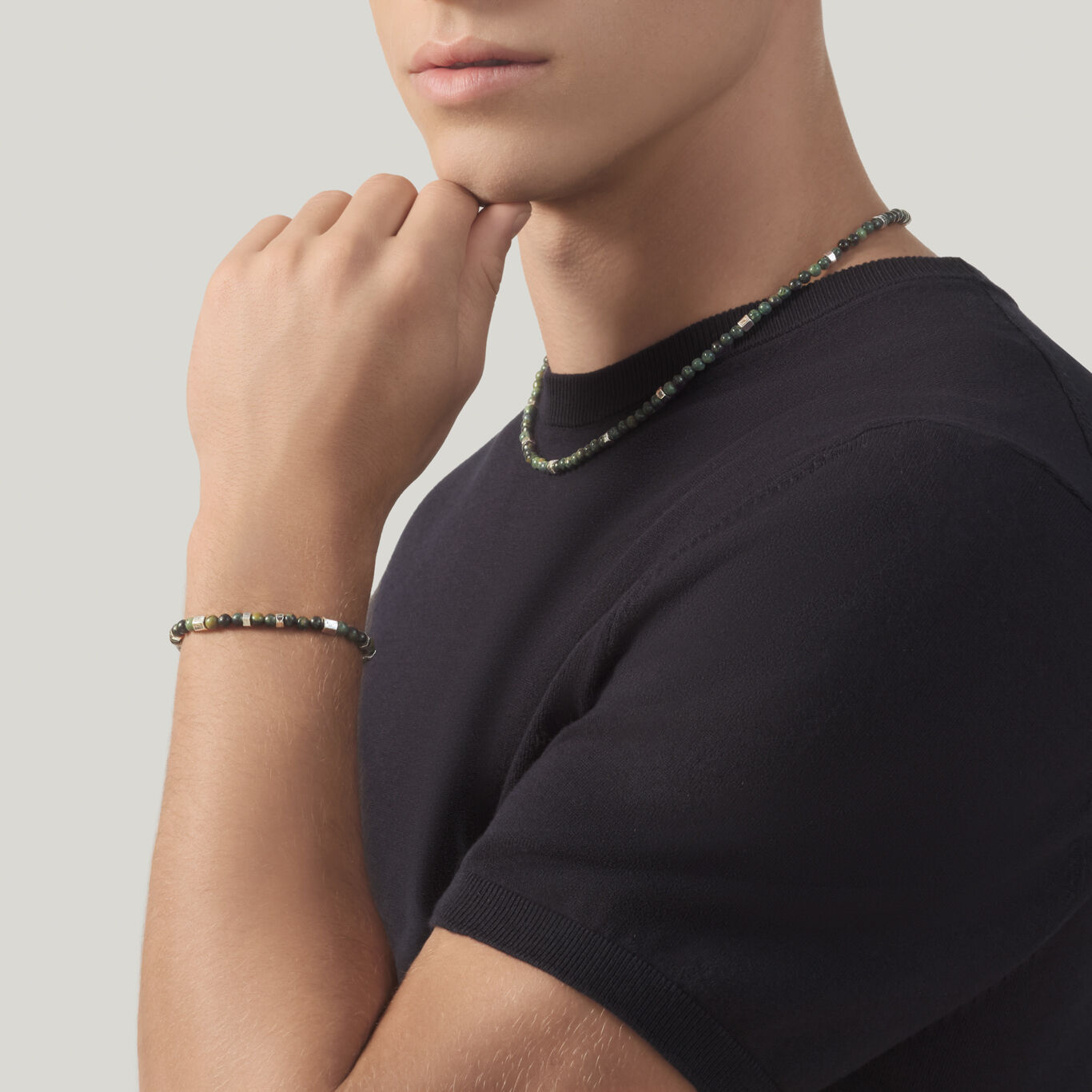 Jasper Tango Necklace, Necklace in Sterling Silver and green jasper_image number 2_Giovanni Raspini