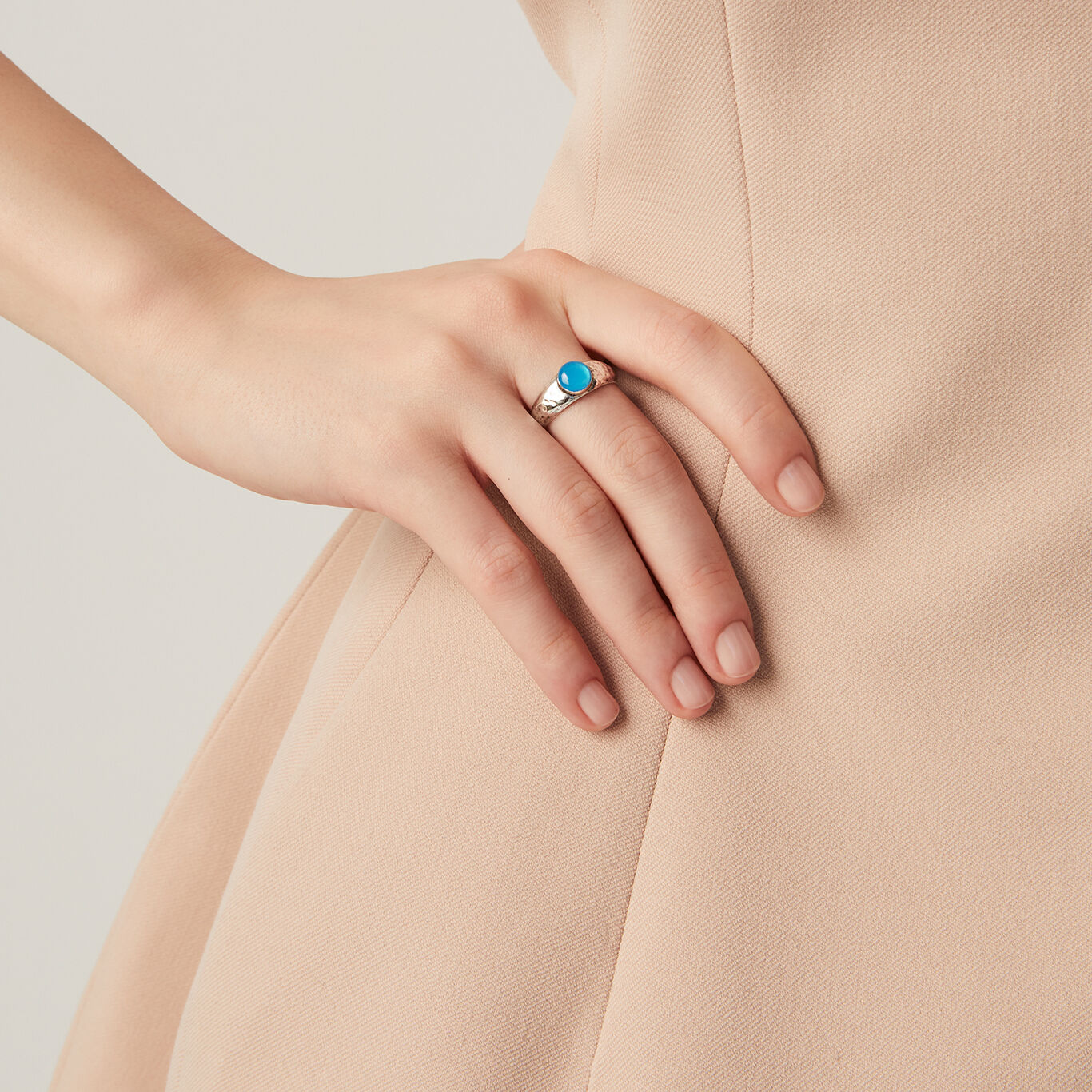 Light Blue Agate Hammered Ring