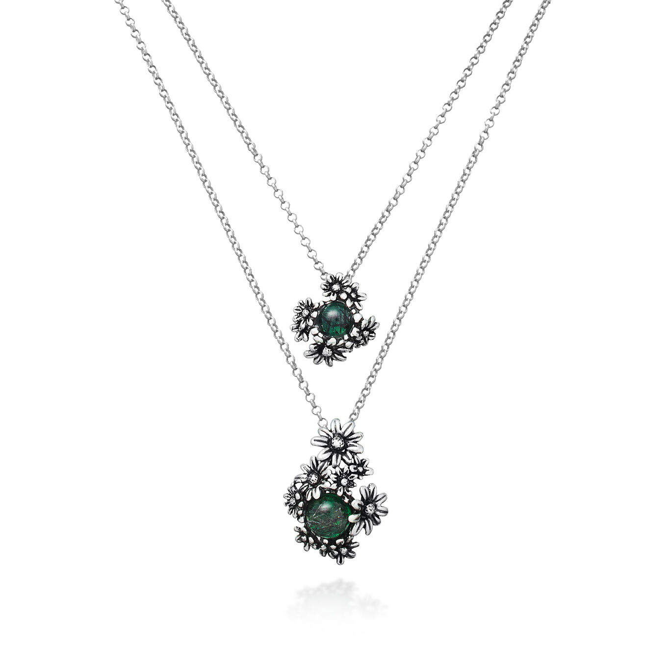Collana Margherite Garden Double, Collana in Argento 925, agata verde e quarzo tormalinato_image number 2_Giovanni Raspini