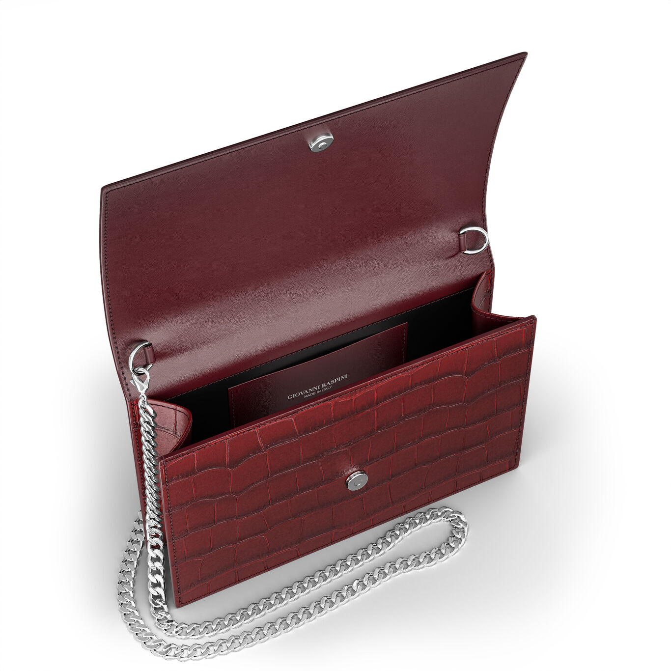 Pochette Jungle en Cuir Croco Bordeaux, Pochette en cuir et d&eacute;coration en bronzobianco_image number 2_Giovanni Raspini