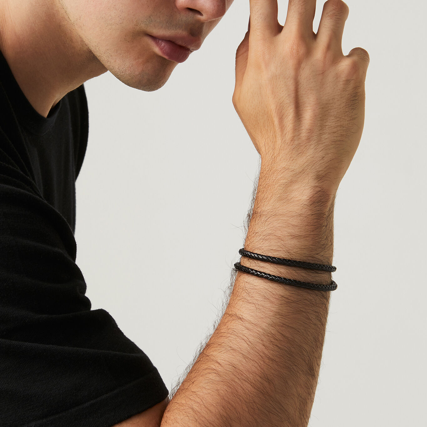 Armband/Halskette Leder, Armband/Halsketten aus Silber 925 und schwarzem Leder_image number 2_Giovanni Raspini
