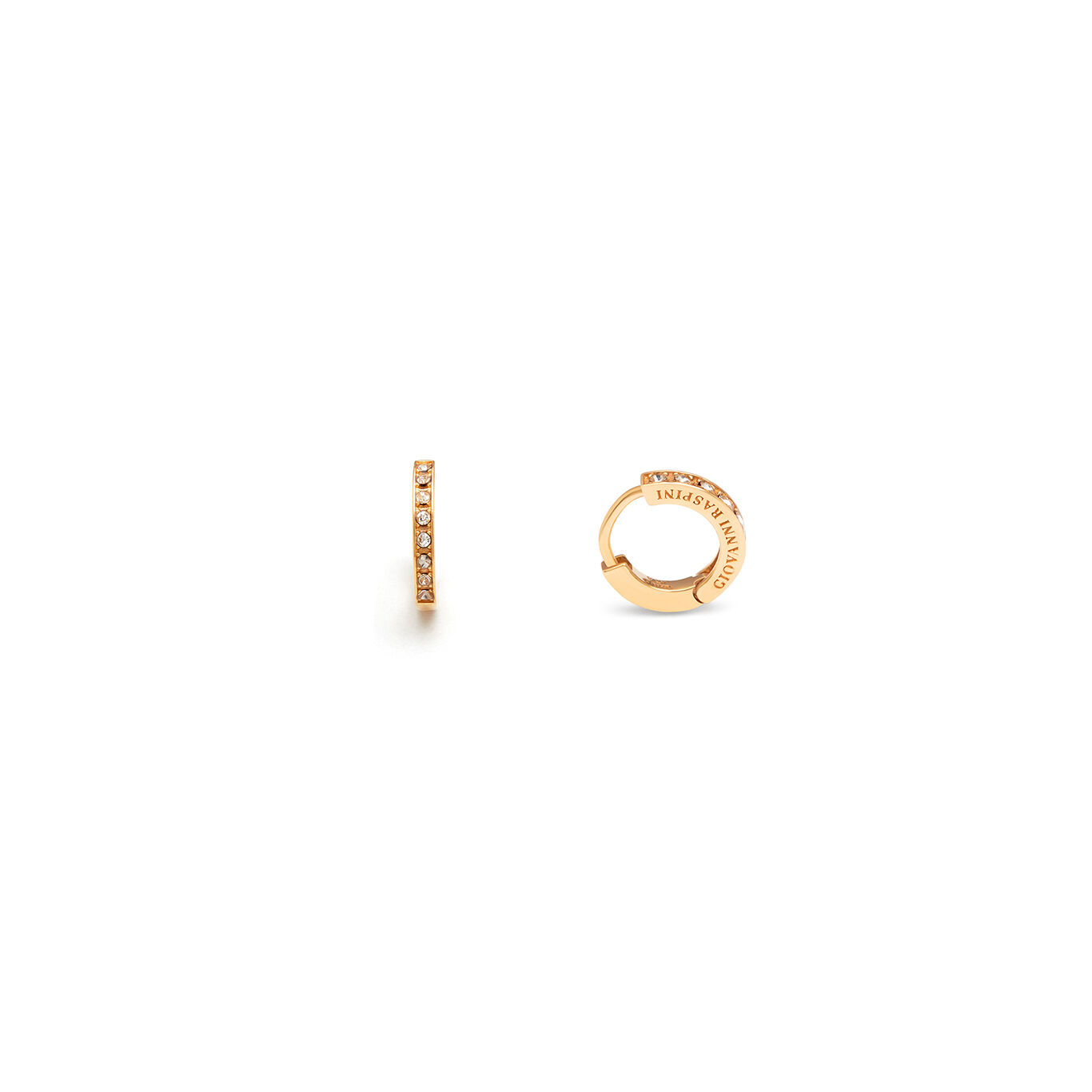 Boucles D&rsquo;Oreilles Huggie Cristaux, Cr&eacute;oles en argent massif dor&eacute;es et zircons_image number 2_Giovanni Raspini