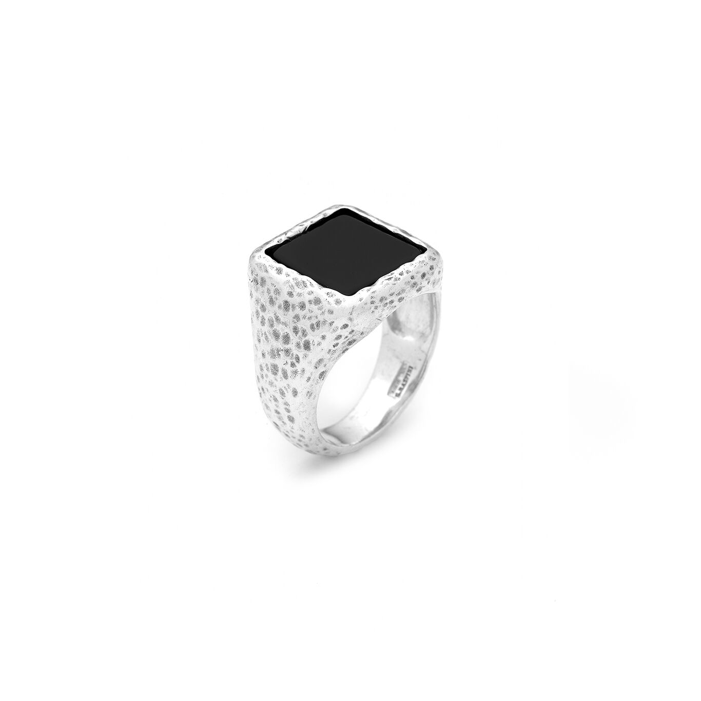 Square Onyx Big Hammered Ring